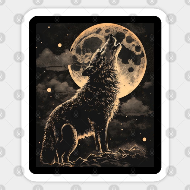 Howling Wolf At The Moon Vintage Wolf For Wolf Lovers Sticker by RetroZin